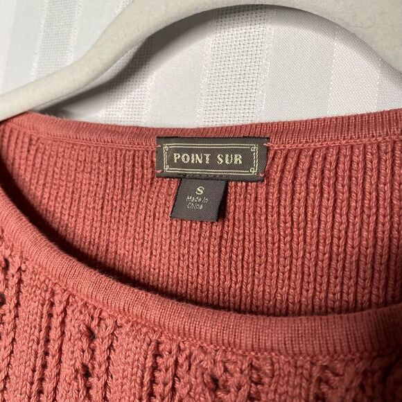 J. Crew Point Sur Boxy Pointelle Cable Knit Pullover Sweater Drop Shoulder Mauve - Picture 3 of 11